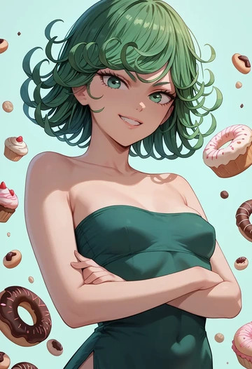 one_punch_man,tatsumaki,tube top,jogger shorts  - AI generated anime art