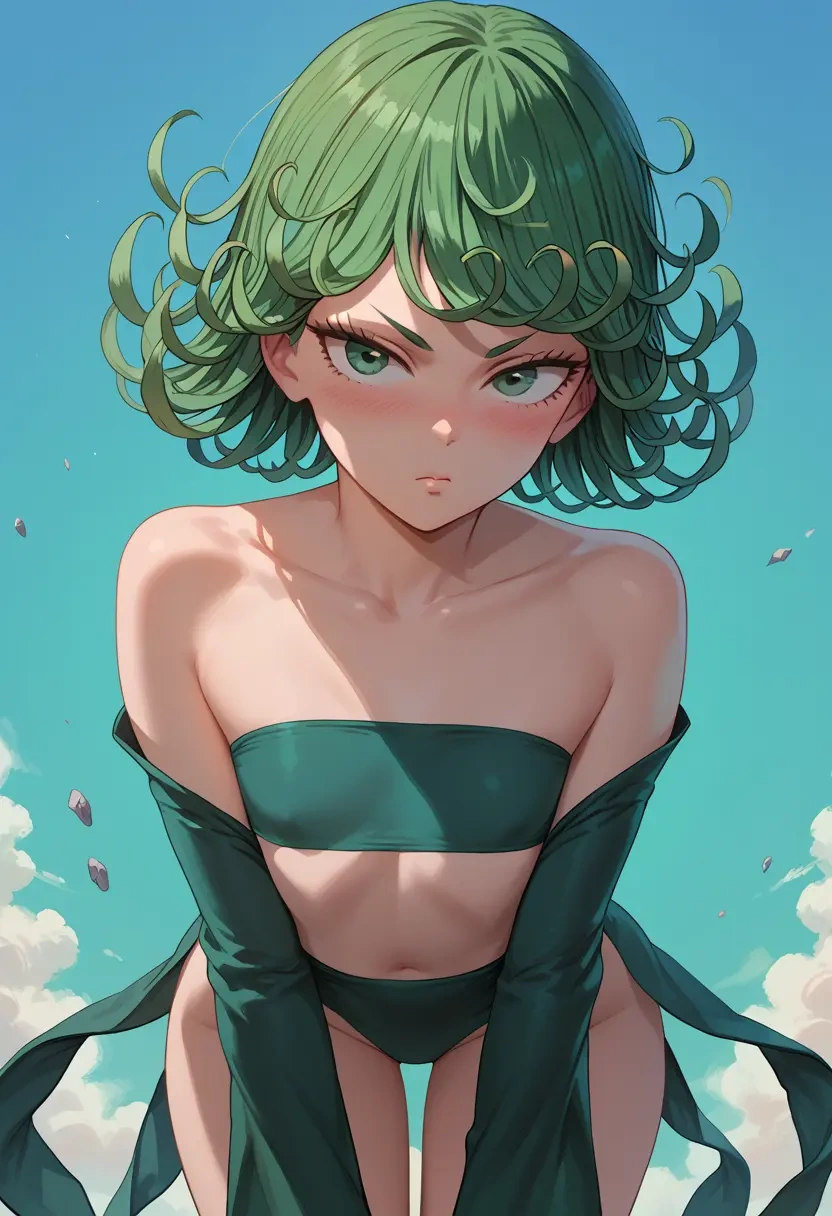 one_punch_man,tatsumaki,tube top,jogger shorts  - 