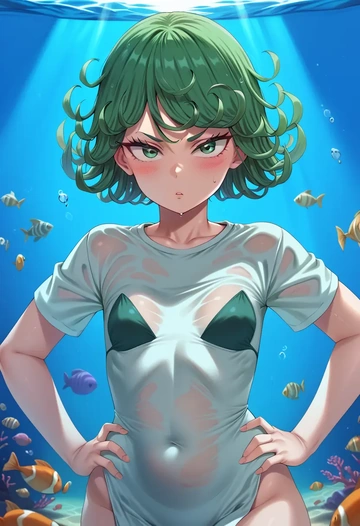 one_punch_man,tatsumaki,running shirt,shorts,sneakers  - AI generated anime art