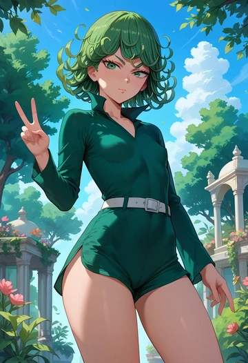 one_punch_man,tatsumaki,jogger shorts,oversized tank  - AI generated anime art