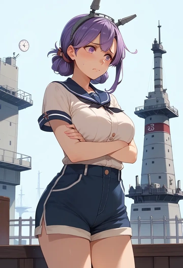 kantai_collection,tatsuta_(kancolle),jogger shorts,oversized tank  - AI generated anime art