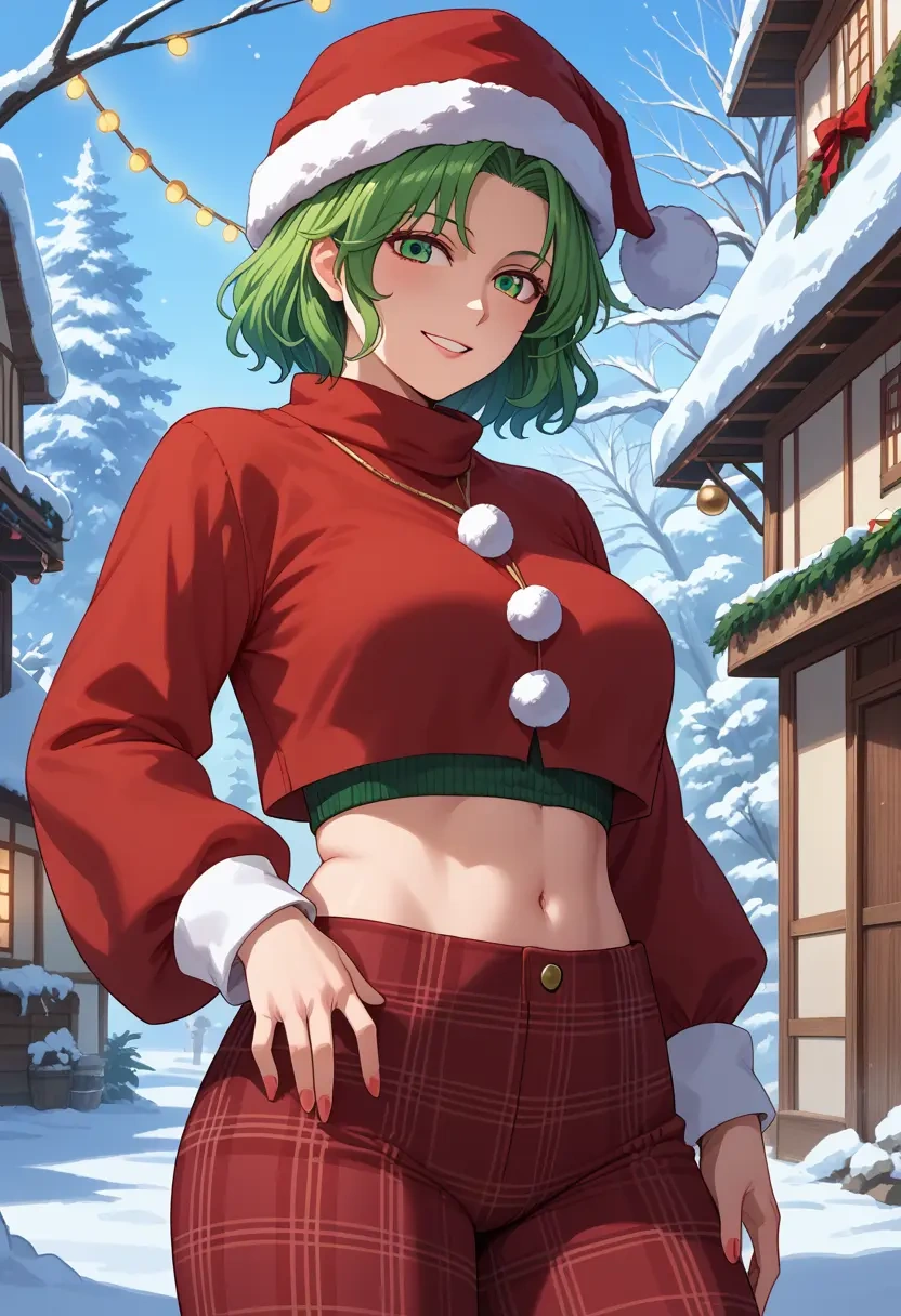 touhou,teireida_mai,Christmas,plaid trousers  - 