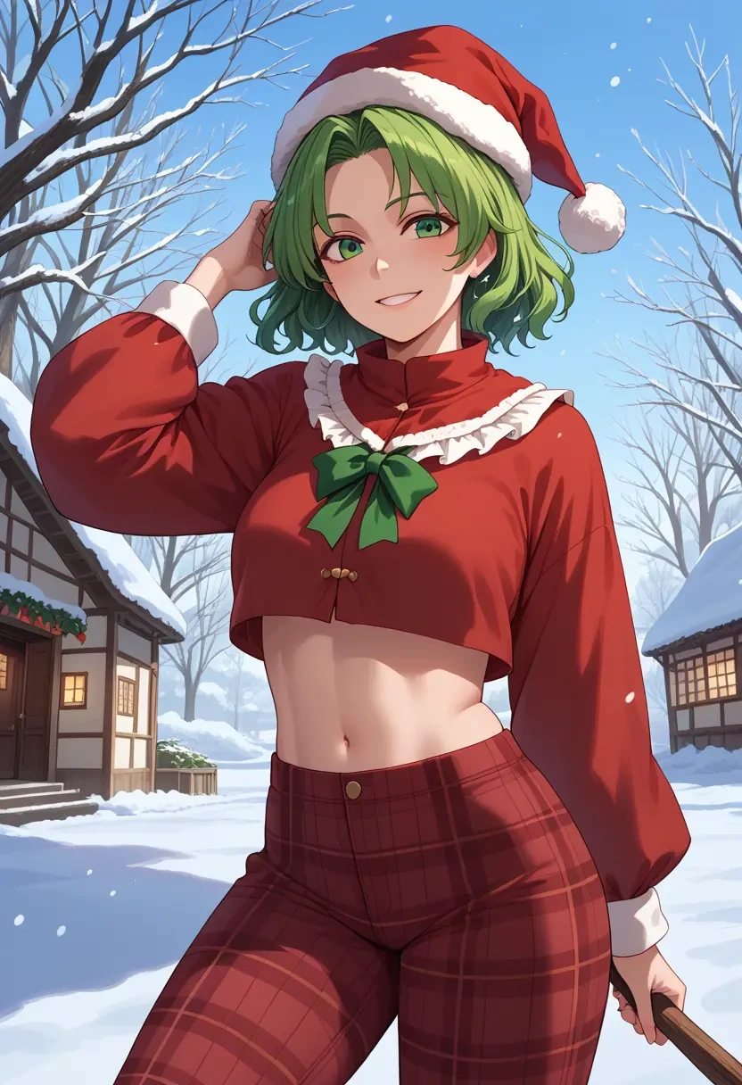 touhou,teireida_mai,Christmas,plaid trousers  - 