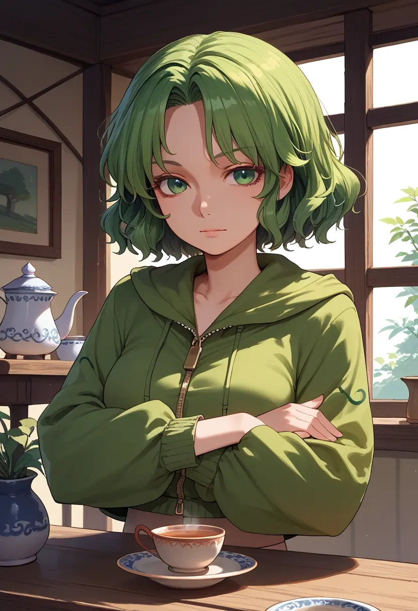 touhou,teireida_mai,crop hoodie,shorts  - 