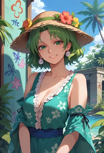 touhou,teireida_mai,floral graffiti blouse,dolphin shorts  - AI generated anime art