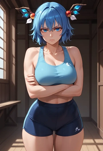 touhou,tenkyuu_chimata,yoga shorts  - AI generated anime art