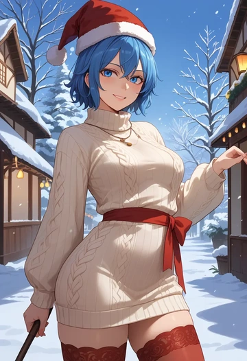 touhou,tenkyuu_chimata,Christmas,sweater dress,stockings  - AI generated anime art