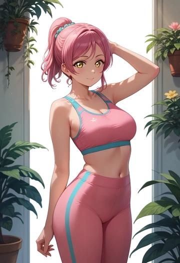 love_live,tennouji_rina,yoga shorts, bra  - AI generated anime art