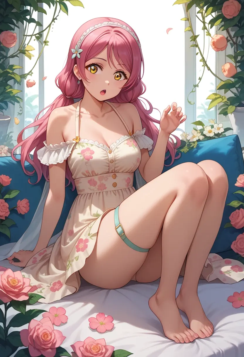 love_live,tennouji_rina,silk slip dress,floral prints  - 