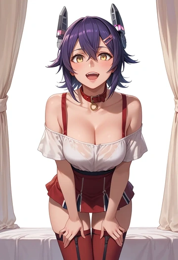 kantai_collection,tenryuu_(kancolle),collar,oversized,Thigh garters  - AI generated anime art