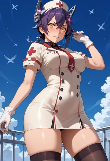 kantai_collection,tenryuu_(kancolle),nurse pantyhose,mini skirt, sexy  - AI generated anime art