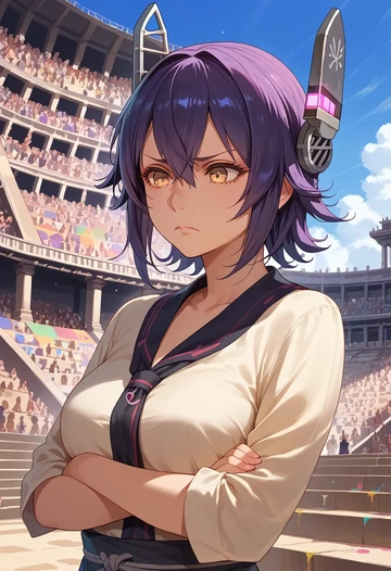 kantai_collection,tenryuu_(kancolle),paint-splatter blouse,dolphin shorts  - AI generated anime art