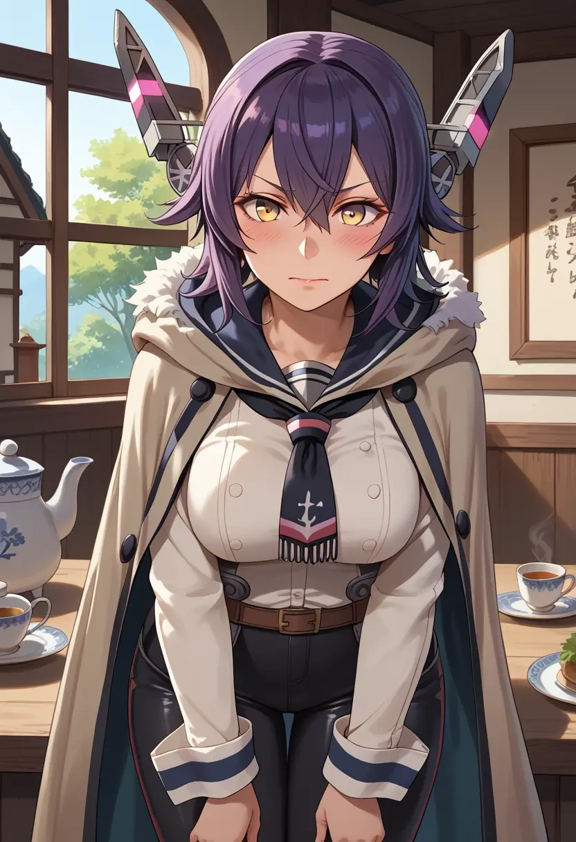 kantai_collection,tenryuu_(kancolle),cape,hooded,leather pants  - 