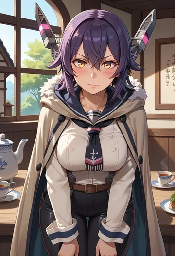 kantai_collection,tenryuu_(kancolle),cape,hooded,leather pants  - AI generated anime art