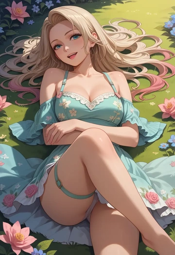 final_fantasy,terra_branford,silk slip dress,floral prints  - AI generated anime art