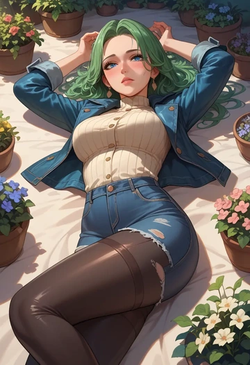 final_fantasy,terra_branford,denim jacket,cropped,leather leggings  - AI generated anime art