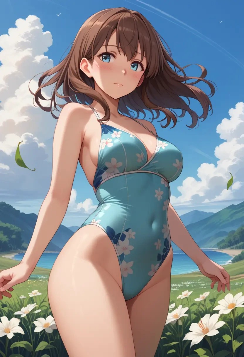 kantai_collection,teruzuki_(kancolle),swimsuit,floral print  - 