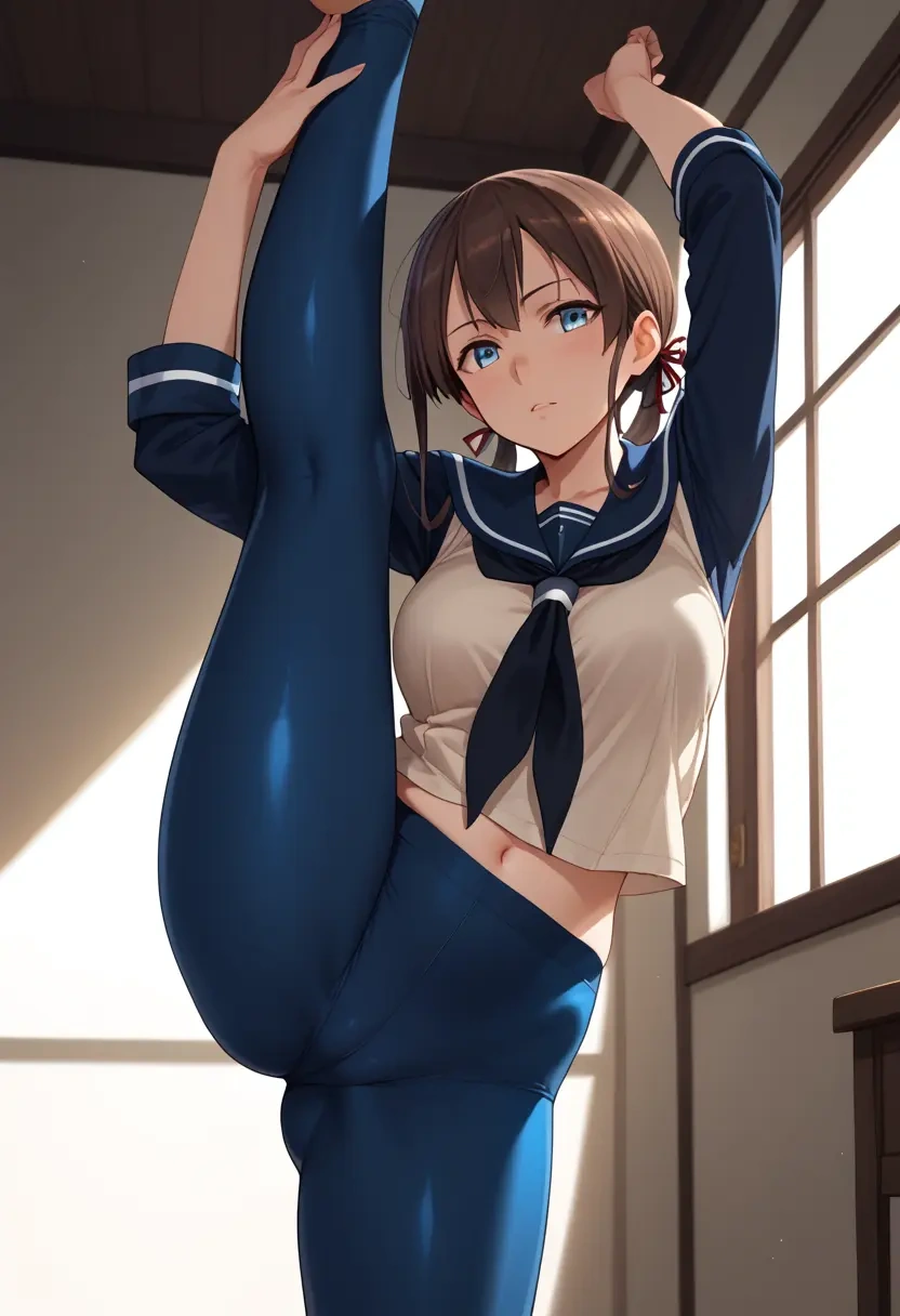 kantai_collection,teruzuki_(kancolle),yoga, standing split,sexy,  - 