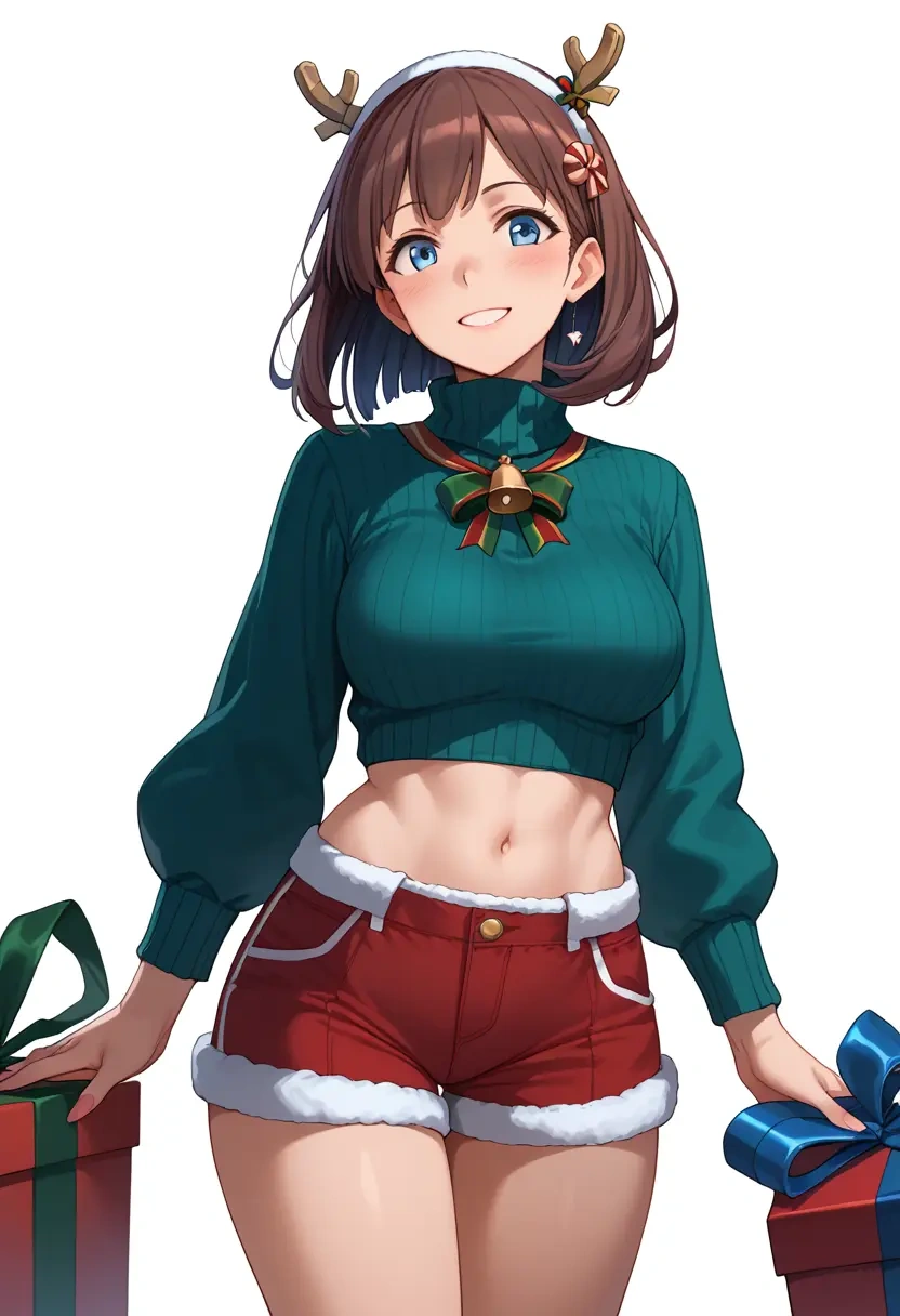 kantai_collection,teruzuki_(kancolle),Christmas,red velvet shorts,turtleneck sweater  - 