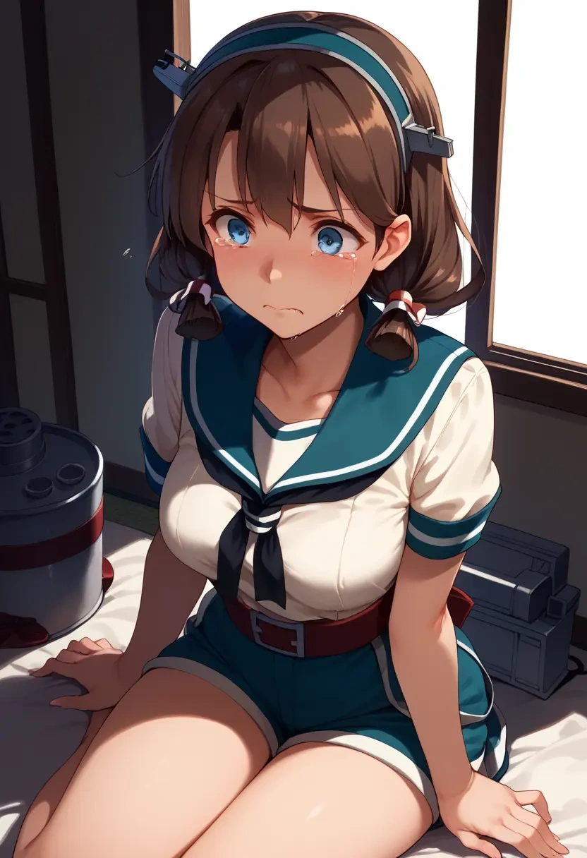 kantai_collection,teruzuki_(kancolle),jogger shorts,oversized tank  - 