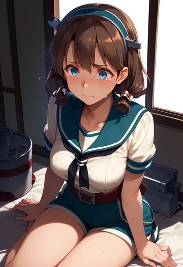 kantai_collection,teruzuki_(kancolle),jogger shorts,oversized tank  - AI generated anime art