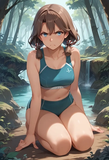 kantai_collection,teruzuki_(kancolle),sports bra,high-waisted leggings  - AI generated anime art