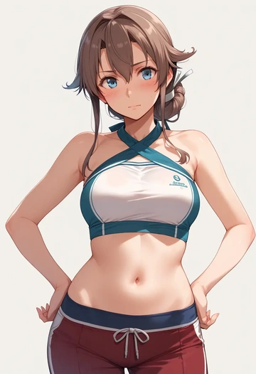 kantai_collection,teruzuki_(kancolle),halter top,track pants  - AI generated anime art