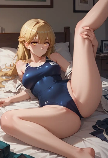 arknights,texas_(arknights),school swimsuit,swimsuit,spread legs,sexy,one leg up  - AI generated anime art