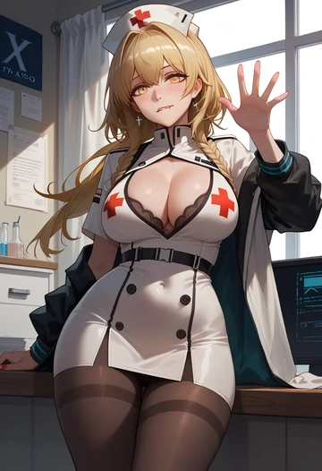 arknights,texas_(arknights),nurse, pantyhose,mini skirt  - AI generated anime art