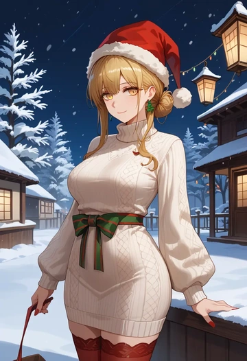 arknights,texas_(arknights),Christmas,sweater dress,stockings  - AI generated anime art