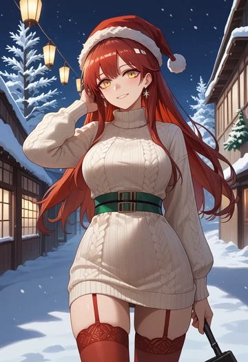 arknights,texas_(arknights),Christmas,sweater dress,stockings  - AI generated anime art