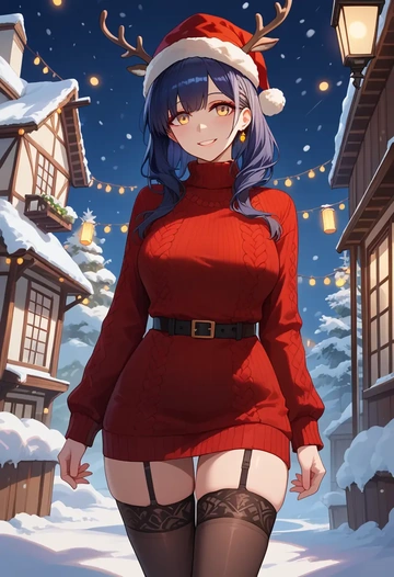 arknights,texas_(arknights),sweater,stockings,Thigh garters  - AI generated anime art