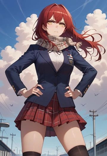 arknights,texas_(arknights),winter,student uniform,plaid skirt  - AI generated anime art