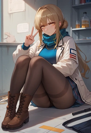 arknights,texas_(arknights),winter,student uniform,down jacket  - AI generated anime art