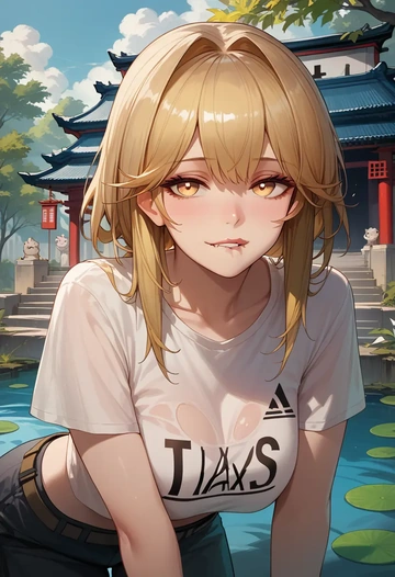 arknights,texas_(arknights),crop graffiti tee,dolphin shorts  - AI generated anime art