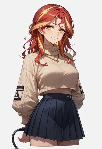 arknights,texas_(arknights),sweater,cropped,pleated midi skirt  - AI generated anime art