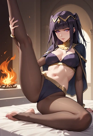 fire_emblem,tharja_(fire_emblem),yoga, leggings,spread legs,one leg up,sexy  - AI generated anime art