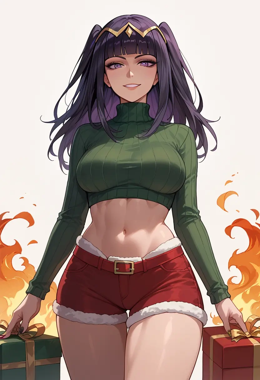 fire_emblem,tharja_(fire_emblem),Christmas,red velvet shorts,turtleneck sweater  - 