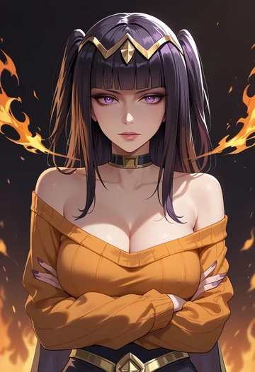 fire_emblem,tharja_(fire_emblem),orange,sweater,choker  - AI generated anime art