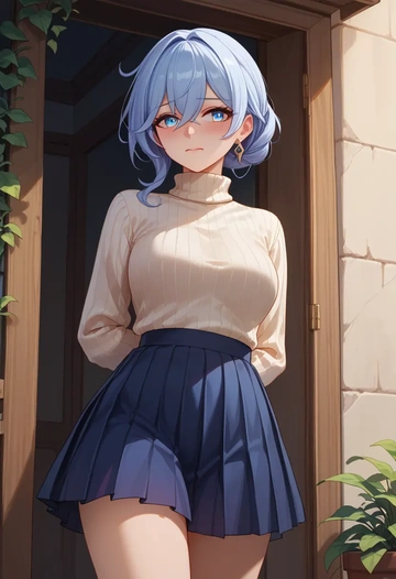 honkai_(series),theresa_apocalypse,skirt,pleated,turtleneck sweater  - AI generated anime art