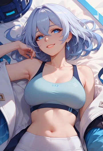 honkai_(series),theresa_apocalypse,sports bra,wide-leg joggers  - AI generated anime art