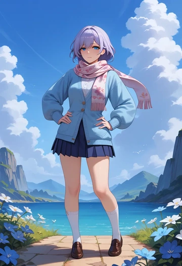 honkai_(series),theresa_apocalypse,spring,student uniform,cardigan  - AI generated anime art