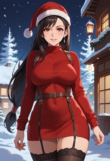 final_fantasy,tifa_lockhart,sweater,stockings,Thigh garters  - AI generated anime art