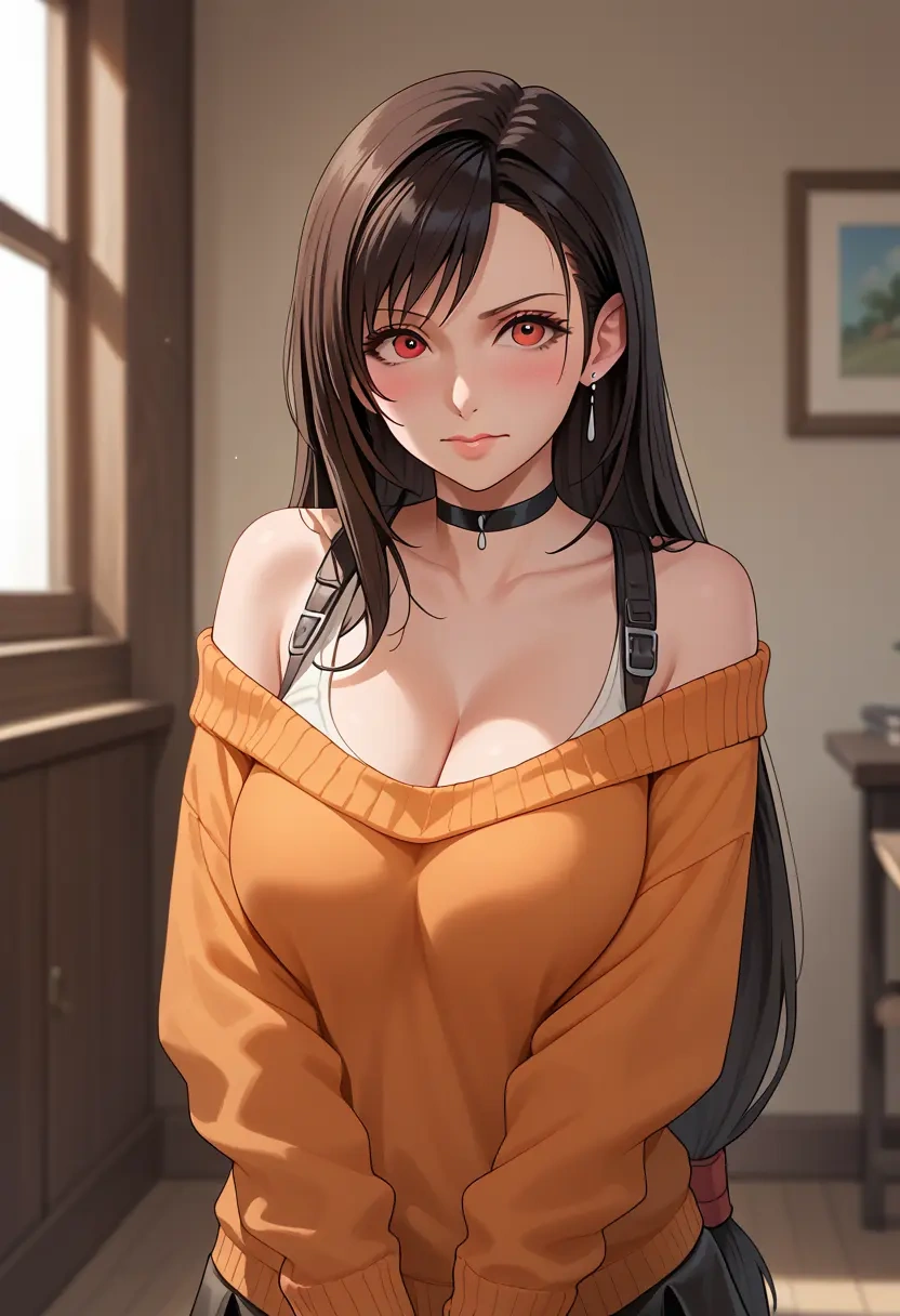 final_fantasy,tifa_lockhart,orange,sweater,choker  - 