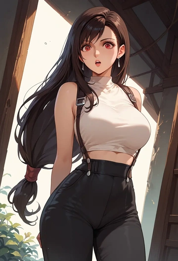 final_fantasy,tifa_lockhart,jumpsuit,sleeveless,flare pants  - AI generated anime art