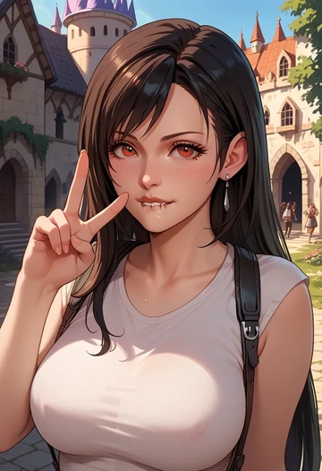 final_fantasy,tifa_lockhart,pop art shirt,dolphin shorts  - AI generated anime art