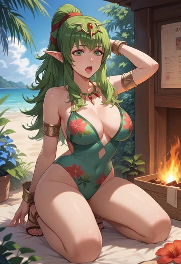 fire_emblem,tiki_(fire_emblem),swimsuit,floral print  - AI generated anime art