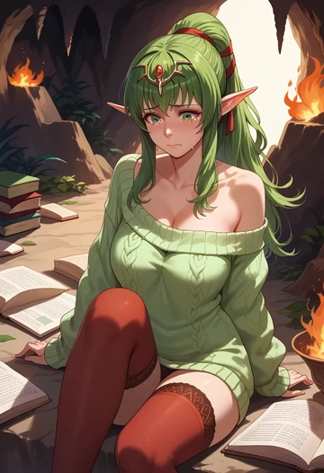 fire_emblem,tiki_(fire_emblem),off-shoulder,sweater  - AI generated anime art