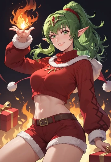 fire_emblem,tiki_(fire_emblem),Christmas,red velvet shorts,turtleneck sweater  - AI generated anime art