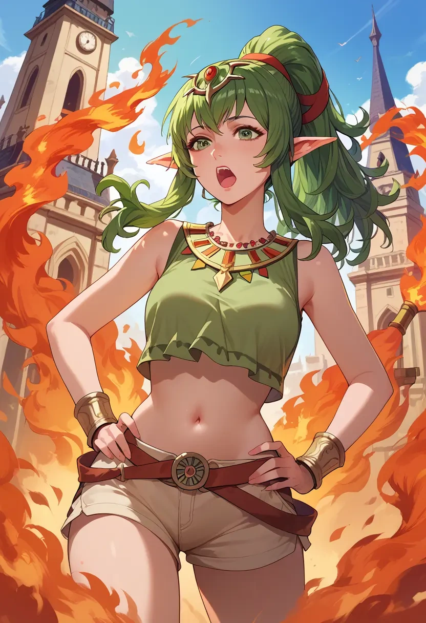 fire_emblem,tiki_(fire_emblem),sleeveless swim top,shorts-style bottom,contrast stitching  - 